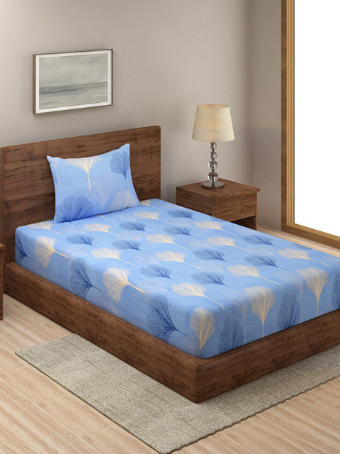 

TAG 7 Blue Floral Cotton 210 TC Single Bedsheet with 1 Pillow Covers