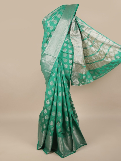 

Pothys Green & Silver-Toned Ethnic Motifs Zari Jute Silk Saree
