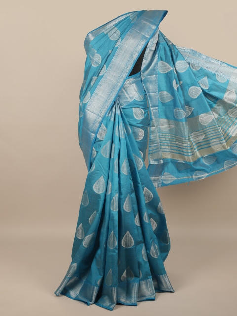 

Pothys Blue & Silver-Toned Woven Design Zari Jute Silk Saree