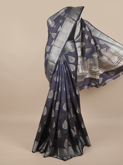 

Pothys Blue & Silver-Toned Ethnic Motifs Zari Jute Silk Saree