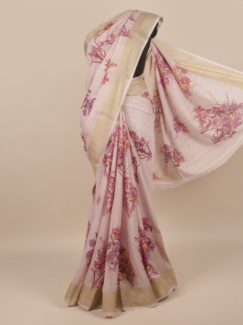 

Pothys Pink & Gold-Toned Floral Zari Saree