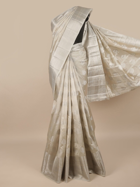 

Pothys Cream-Coloured & Silver-Toned Ethnic Motifs Zari Jute Silk Saree