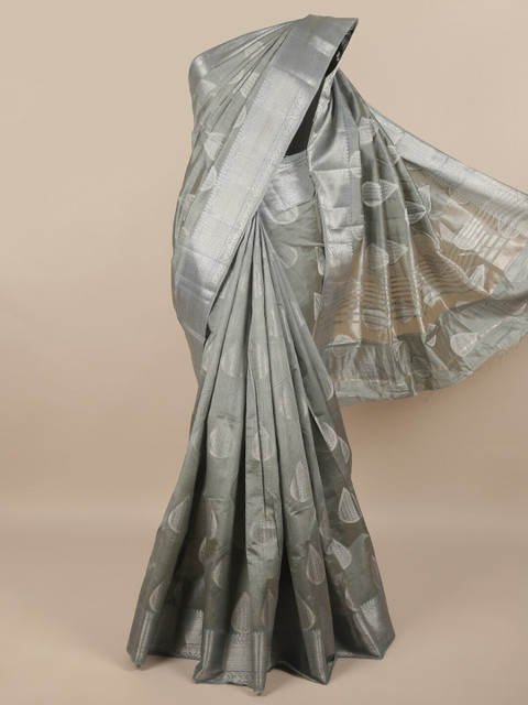 

Pothys Grey & Silver-Toned Ethnic Motifs Zari Jute Silk Saree