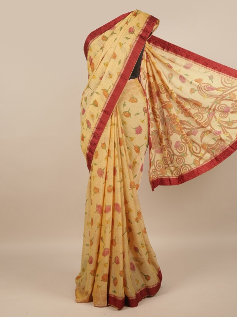 

Pothys Cream-Coloured & Maroon Floral Saree