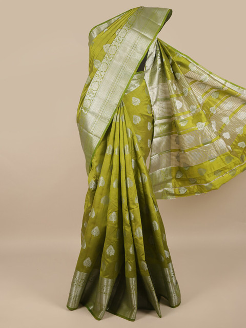 

Pothys Green & Silver-Toned Ethnic Motifs Zari Jute Silk Saree