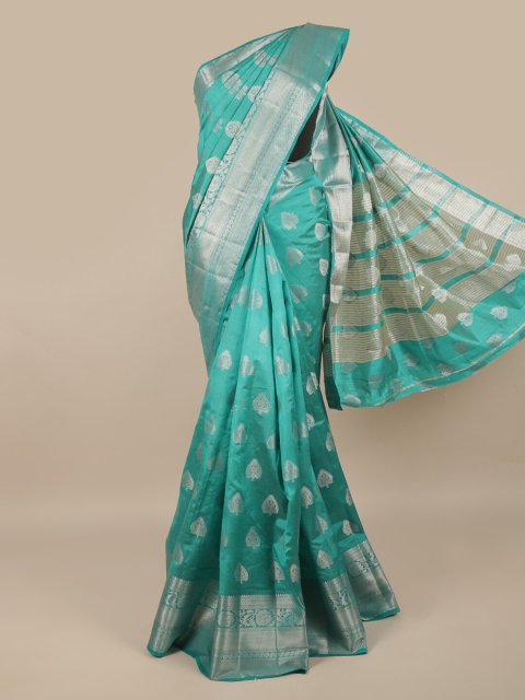 

Pothys Green & Silver-Toned Ethnic Motifs Zari Jute Silk Saree