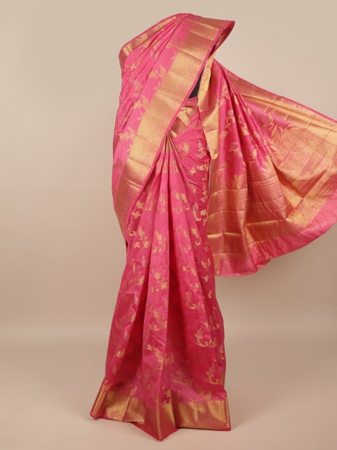 

Pothys Pink & Gold-Toned Woven Design Zari Jute Silk Saree