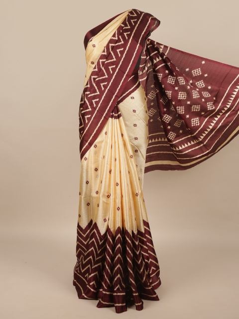 

Pothys Cream-Coloured & Maroon Geometric Printed Saree