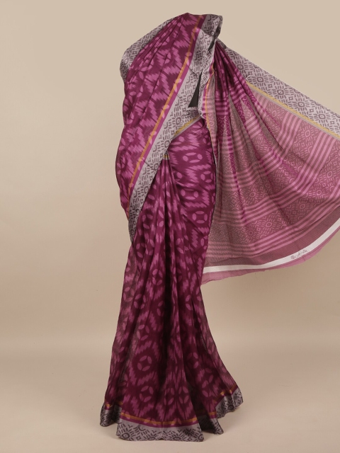 

Pothys Pink & Grey Geometric Printed Cotton Blend Saree