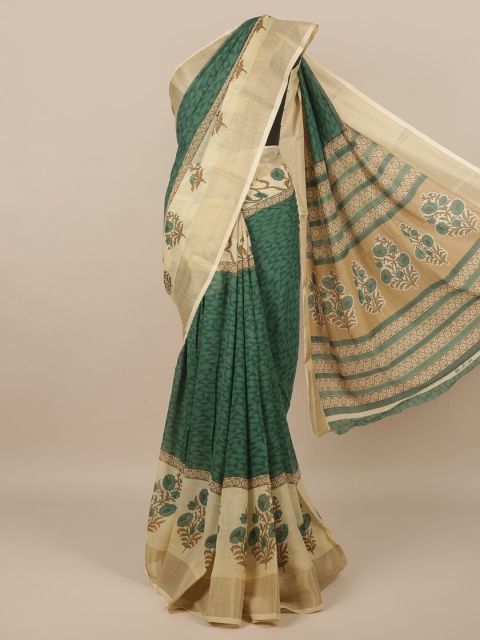 

Pothys Green & Beige Floral Saree