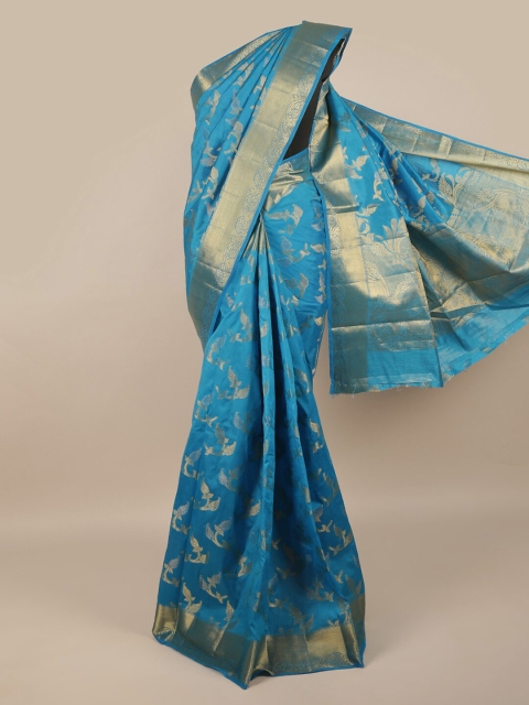 

Pothys Blue & Gold-Toned Woven Design Zari Jute Silk Saree