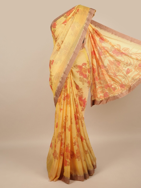 

Pothys Cream-Coloured & Red Floral Saree