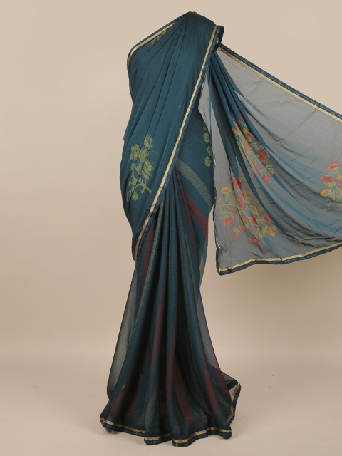 

Pothys Green & Gold-Toned Floral Printed Zari Saree
