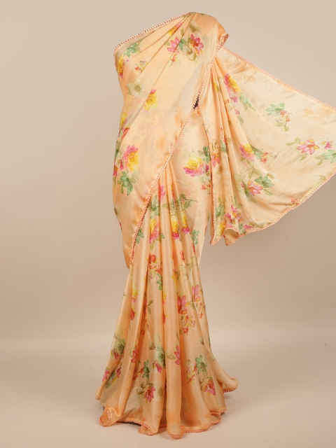 

Pothys Peach-Coloured & Green Floral Saree