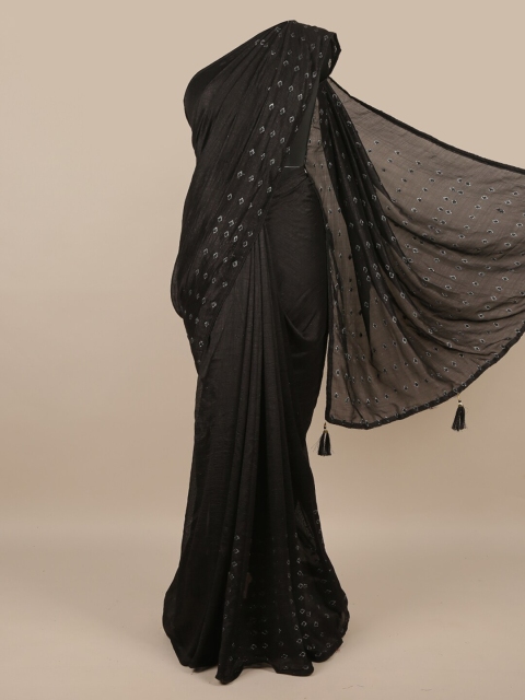 

Pothys Black & Silver-Toned Embellished Saree