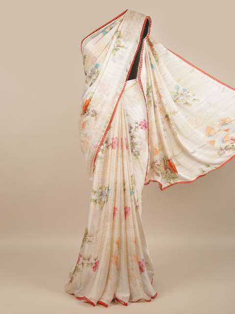 

Pothys White & Orange Floral Saree