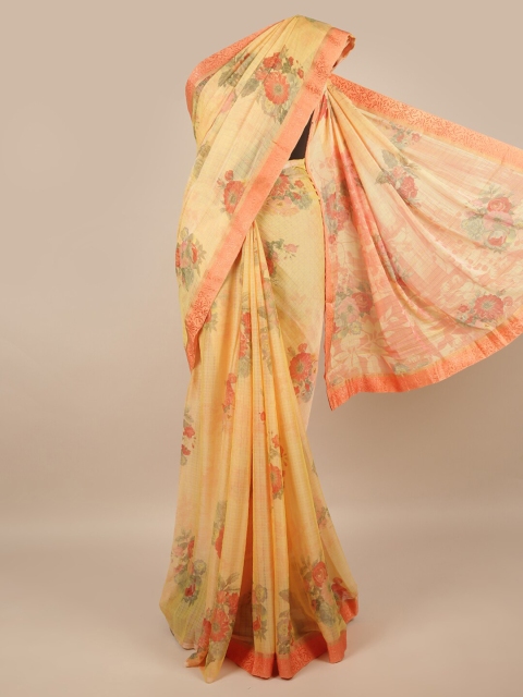 

Pothys Peach-Coloured & Cream-Coloured Floral Saree