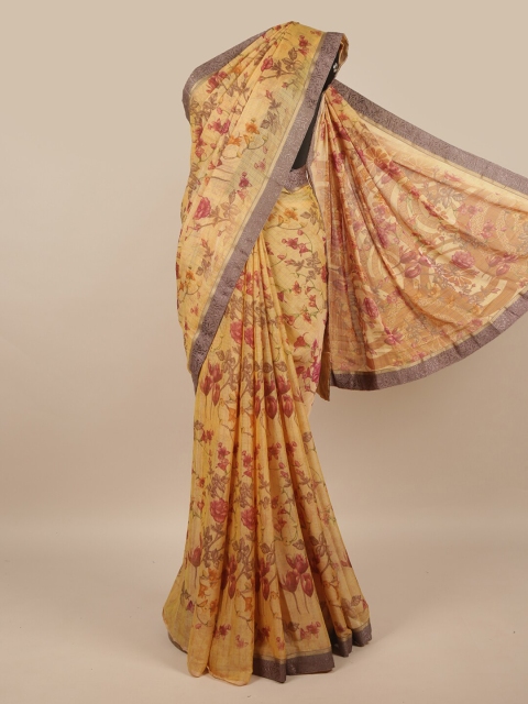 

Pothys Cream-Coloured & Burgundy Floral Saree