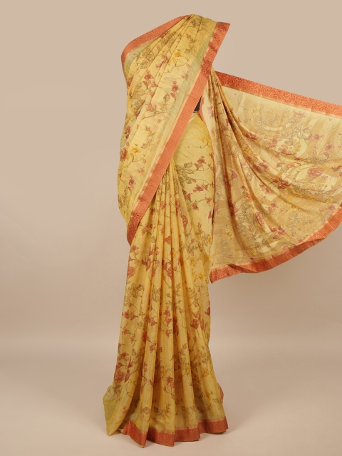 

Pothys Cream-Coloured & Orange Floral Saree
