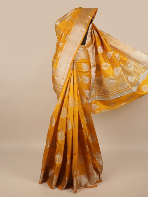 

Pothys Mustard & Silver-Toned Ethnic Motifs Zari Jute Silk Saree