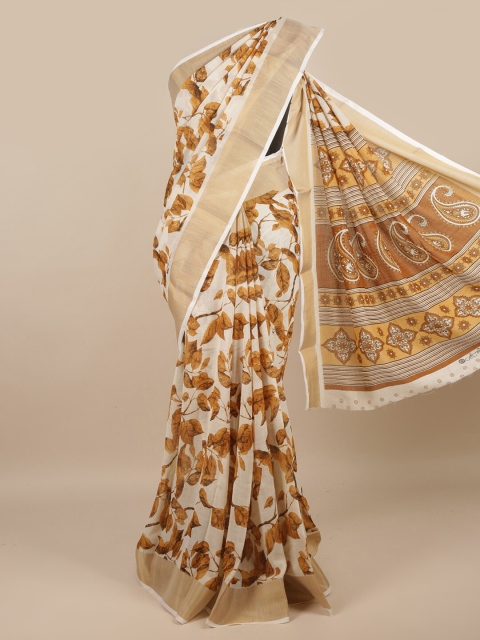 

Pothys Cream-Coloured & Brown Floral Zari Saree