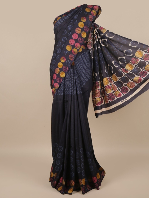 

Pothys Blue & Yellow Geometric Printed Saree