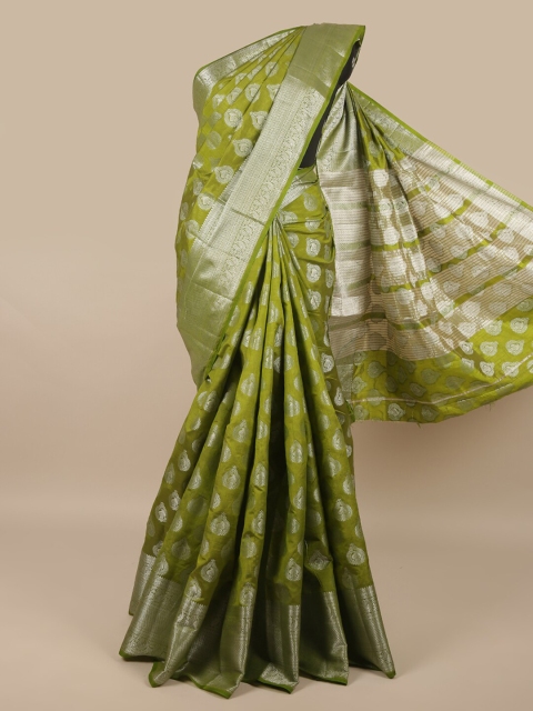 

Pothys Green & Silver-Toned Ethnic Motifs Zari Jute Silk Saree