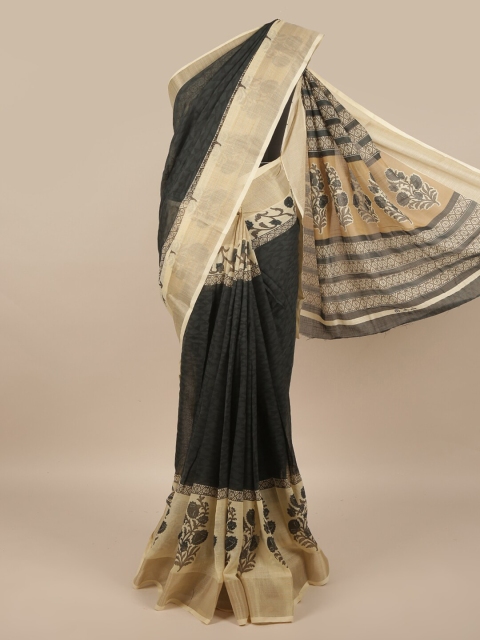 

Pothys Grey & Beige Floral Printed Zari Saree