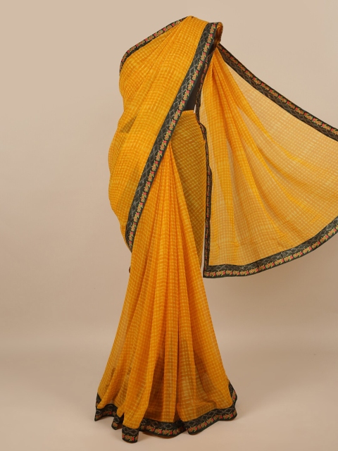

Pothys Yellow & Black Checked Beads and Stones Saree