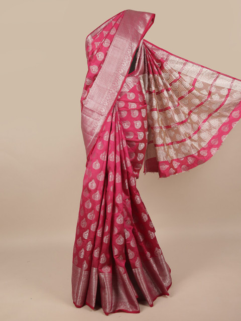

Pothys Pink & Silver-Toned Ethnic Motifs Zari Jute Silk Saree
