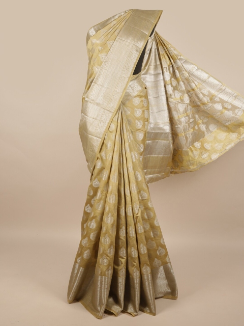 

Pothys Cream-Coloured & Silver-Toned Ethnic Motifs Zari Jute Silk Saree