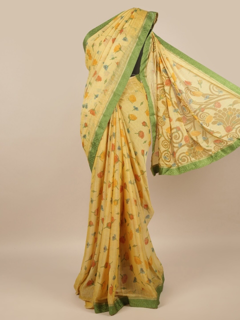 

Pothys Cream-Coloured & Green Floral Printed Saree