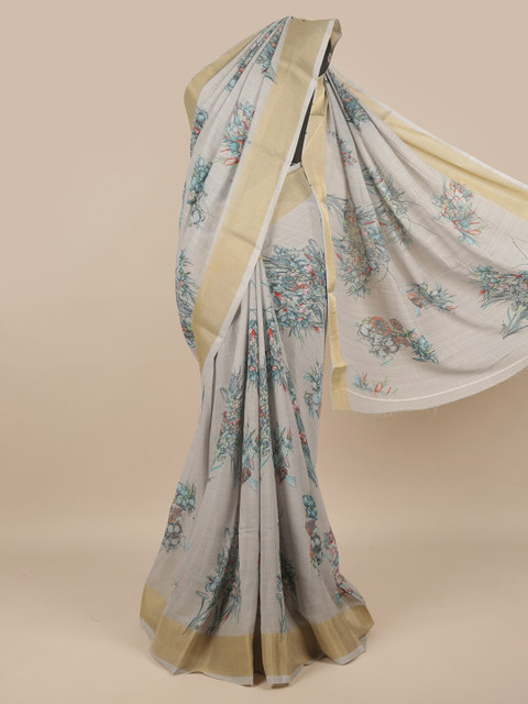 

Pothys Grey & Gold-Toned Floral Zari Saree