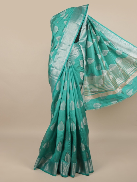 

Pothys Green & Silver-Coloured Ethnic Motifs Zari Jute Silk Saree