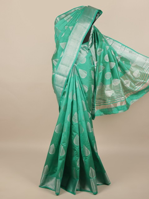 

Pothys Green & Silver-Toned Ethnic Motifs Zari Jute Silk Saree