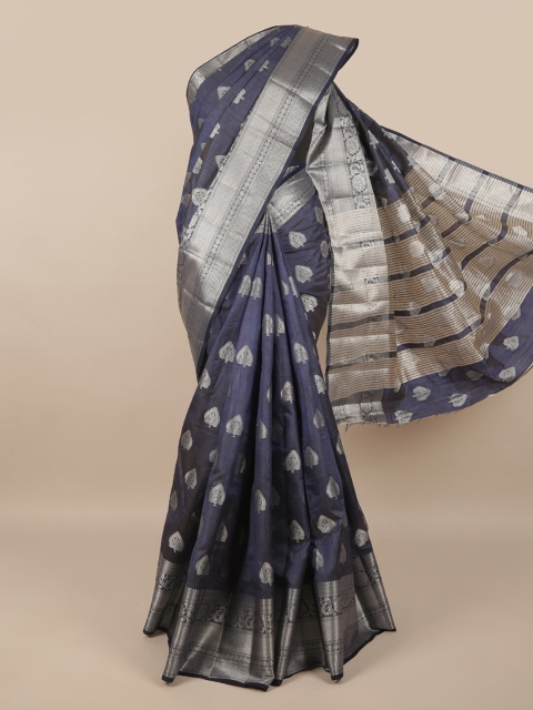 

Pothys Blue & Silver-Toned Ethnic Motifs Zari Jute Silk Saree