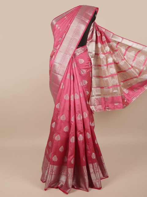 

Pothys Pink & Silver-Toned Ethnic Motifs Zari Jute Silk Saree