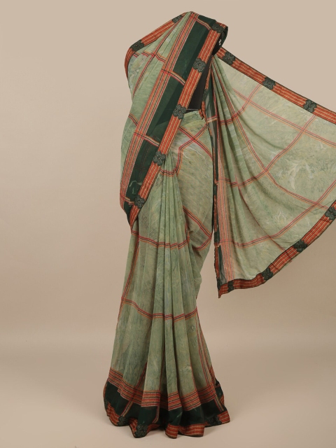 

Pothys Green & Orange Checked Saree