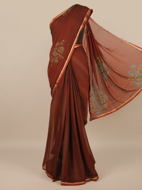 

Pothys Rust Floral Printed Poly Chiffon Saree