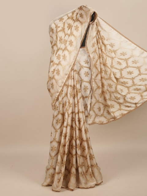 

Pothys Cream-Coloured & Brown Floral Saree