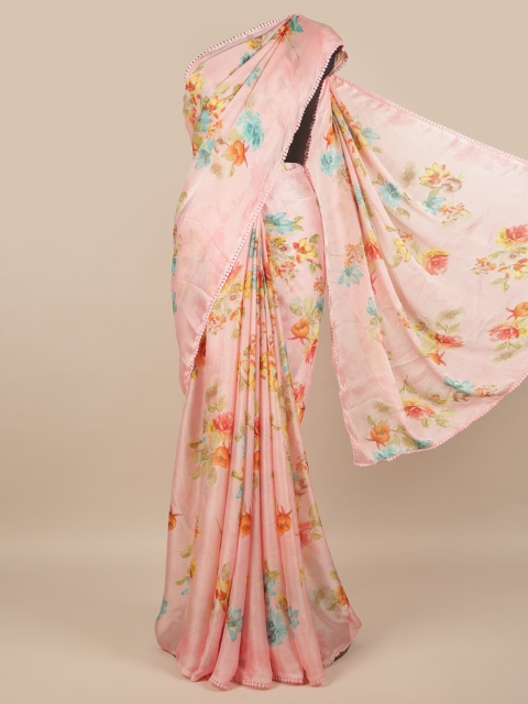 

Pothys Pink Floral Poly Chiffon Blend Saree