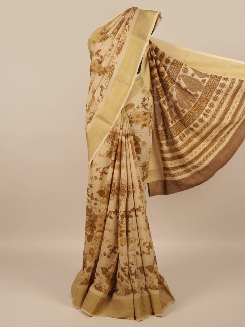 

Pothys Cream-Coloured & Brown Floral Zari Saree