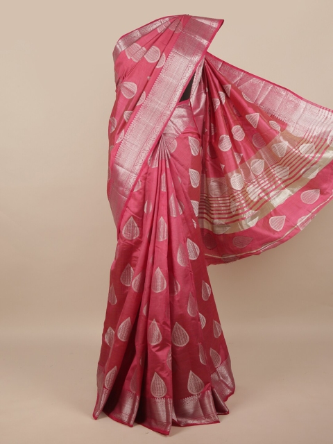 

Pothys Pink & Silver-Toned Ethnic Motifs Zari Jute Silk Saree