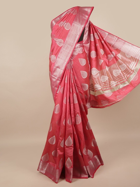 

Pothys Pink & Silver-Toned Ethnic Motifs Zari Jute Silk Saree