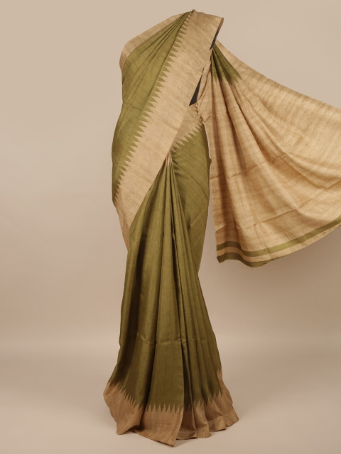 

Pothys Green & Beige Solid Saree