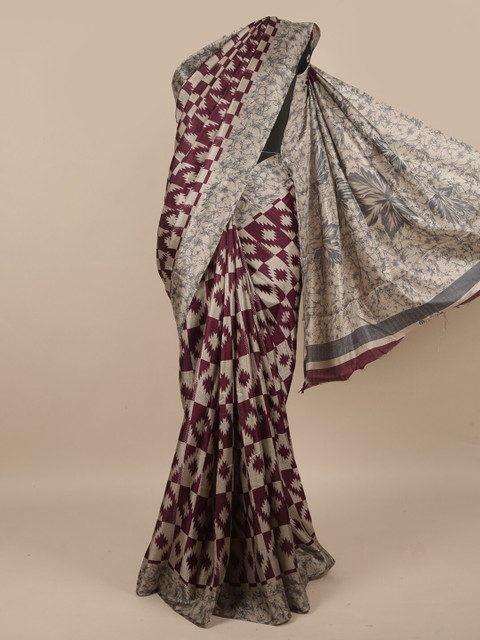 

Pothys Grey & Brown Geometric Printed Saree