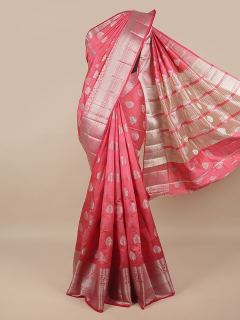 

Pothys Pink & Silver-Toned Ethnic Motifs Zari Jute Silk Saree