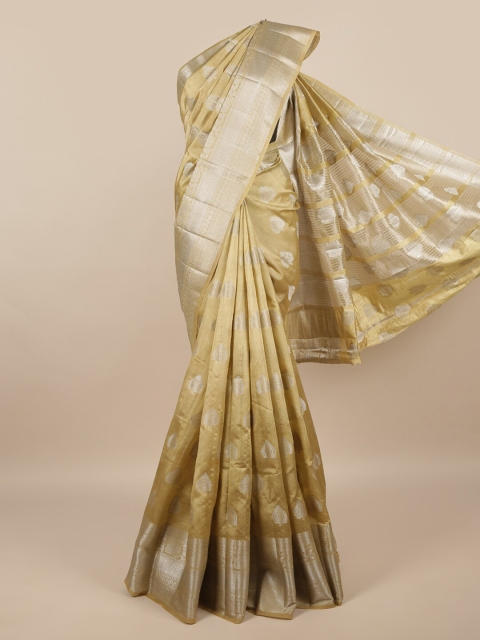 

Pothys Cream-Coloured & Silver-Toned Ethnic Motifs Jute Silk Saree