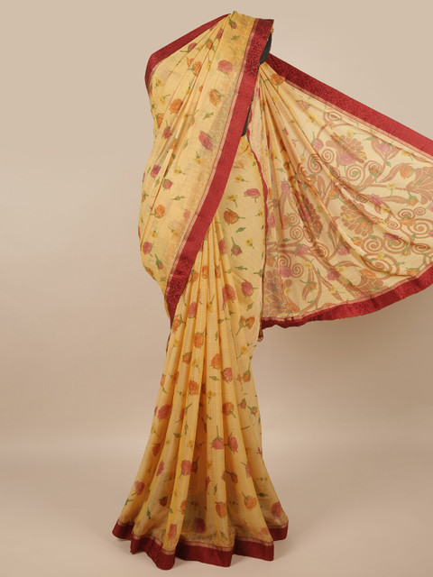 

Pothys Cream-Coloured & Red Floral Saree