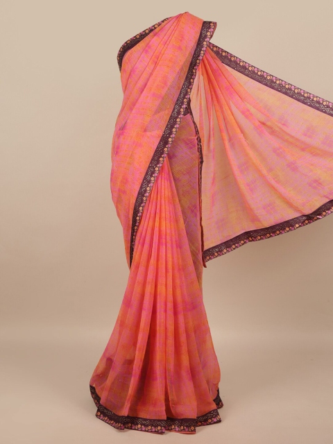 

Pothys Pink & Burgundy Abstract Printed Beads and Stones Saree